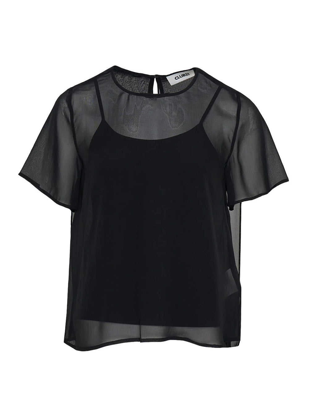 Sheer Viscose Silk Georgette Top (Black)