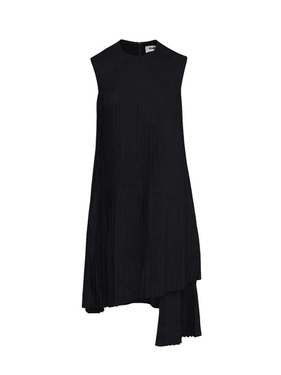 Viscose Tencel Twill Front-Pleated Dress (Black)