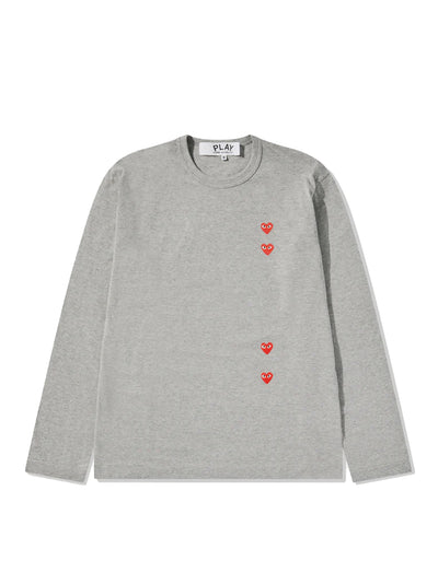 Multi Red Heart Long Sleeve T-Shirt (Grey)