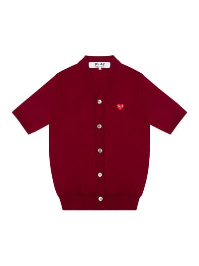 V-Neck Cardigan Short Sleeve (Burgundy)
