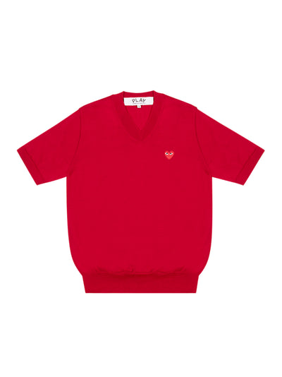 V-Neck Short Sleeve Sweater (Red)