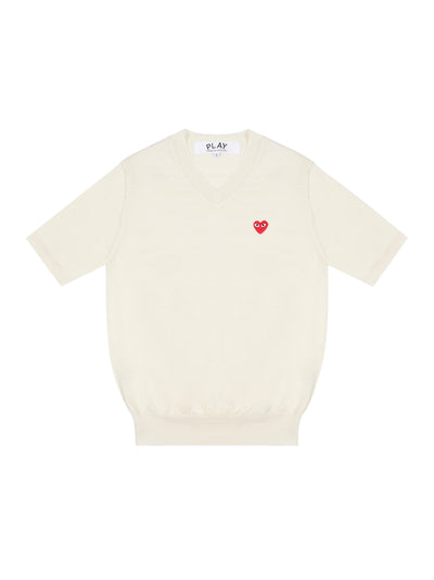 V-Neck Short Sleeve Sweater (White)