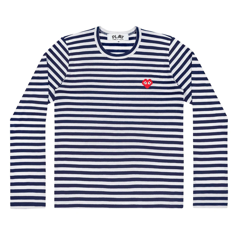 COMMEdesGARCONSPLAY-PLAYtheArtistInvaderMenStripedLongsleeveTShirt-NavyWhite-1