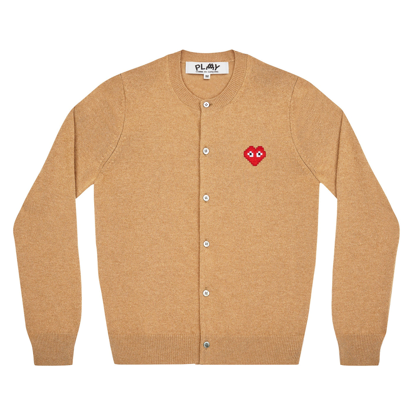 COMME des GARÇONS PLAY_PLAY X THE ARTIST INVADER Cardigan With Red Heart Women (Camel)