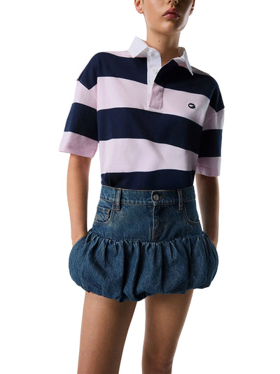 Gathered Hem Denim Mini Skirt (Blue Vintage)