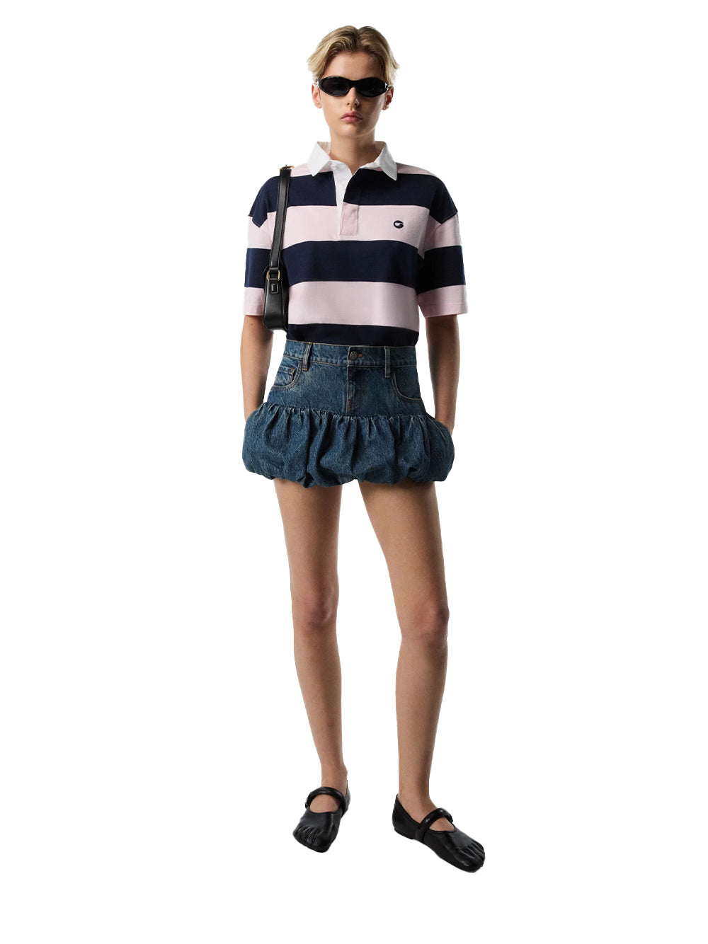 Gathered Hem Denim Mini Skirt (Blue Vintage)