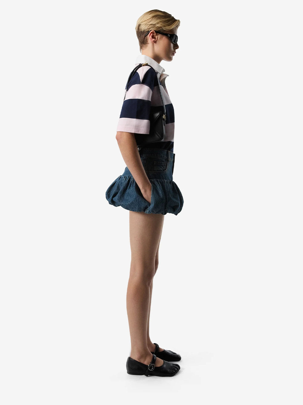 Gathered Hem Denim Mini Skirt (Blue Vintage)