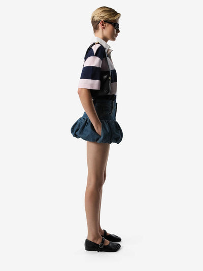 Gathered Hem Denim Mini Skirt (Blue Vintage)