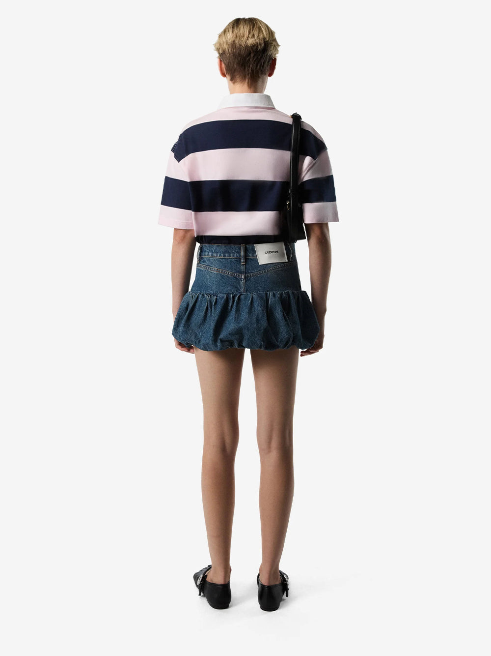 Gathered Hem Denim Mini Skirt (Blue Vintage)