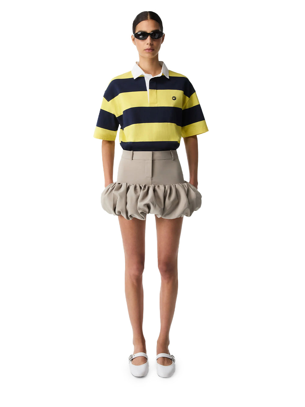 Gathered Hem Tailored Skirt Beige