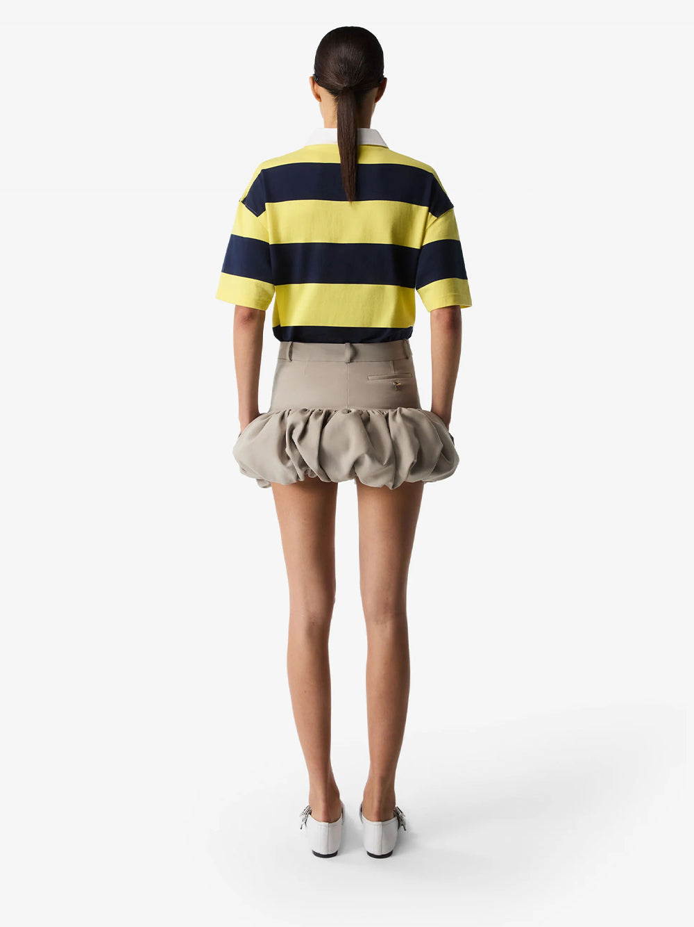 Gathered Hem Tailored Skirt Beige