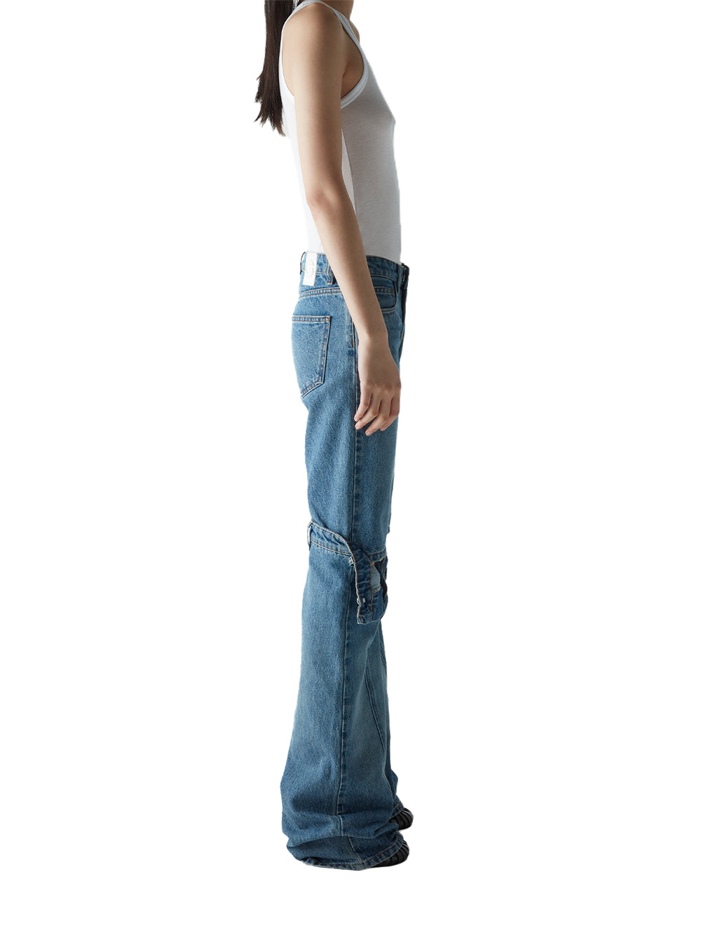 Open Knee Jeans Washed Blue