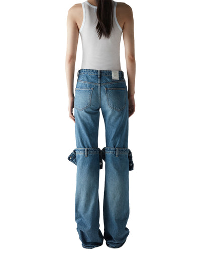 Open Knee Jeans Washed Blue