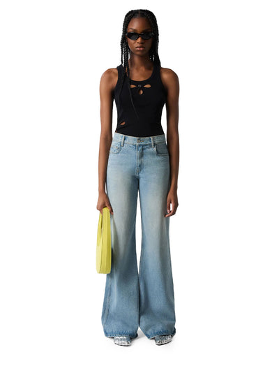 Wide Leg Denim Pants Blue Washed