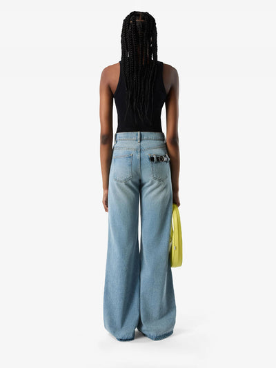 Wide Leg Denim Pants Blue Washed