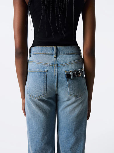 Wide Leg Denim Pants Blue Washed