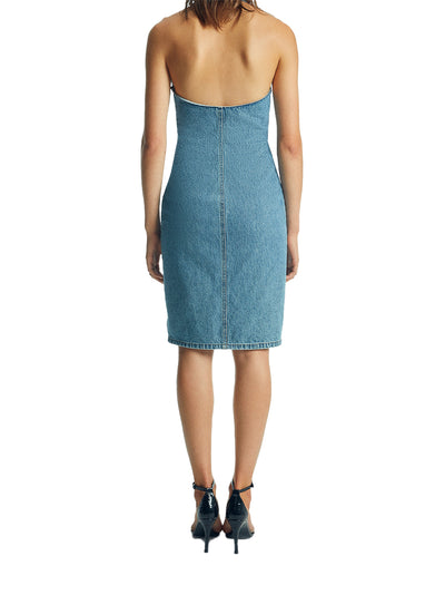 Belt Halter Neck Dress Washed Blue