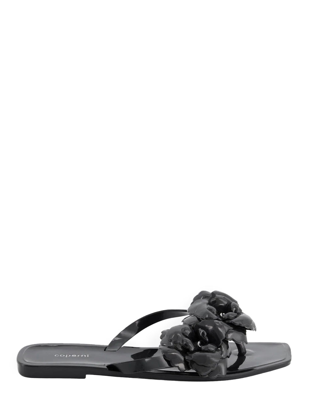 Silicone Flower Flat Sandals Black