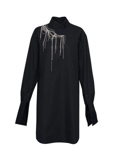 Cotton Poplin Tassels Shirt Black