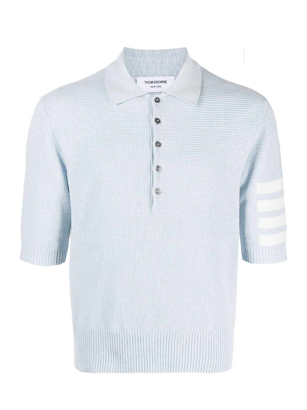 Cable Texture Overtwisted Cotton Stripe Framing Keyhole Polo (Light Blue)