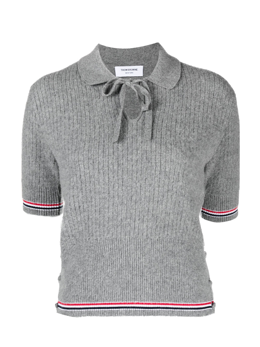 Cable Texture Overtwisted Cotton Stripe Framing Keyhole Polo (Light Grey)