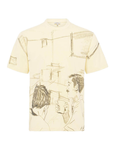 Cafe Scene Allover Print T-Shirt (Buttermilk)