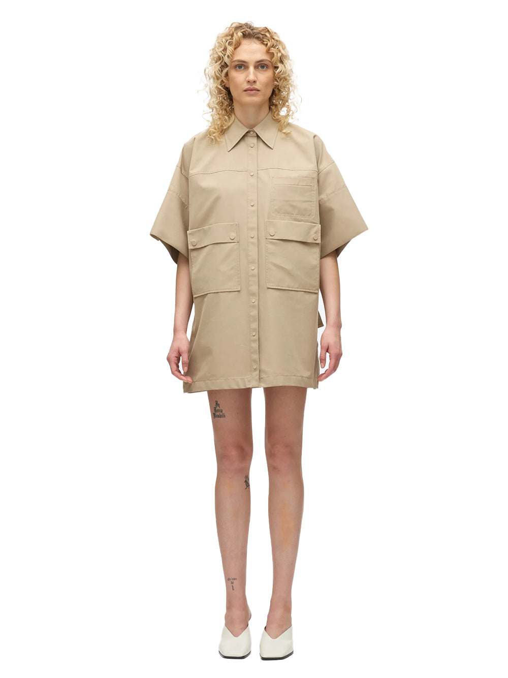 Cargo Mini Shirt Dress (Khaki)