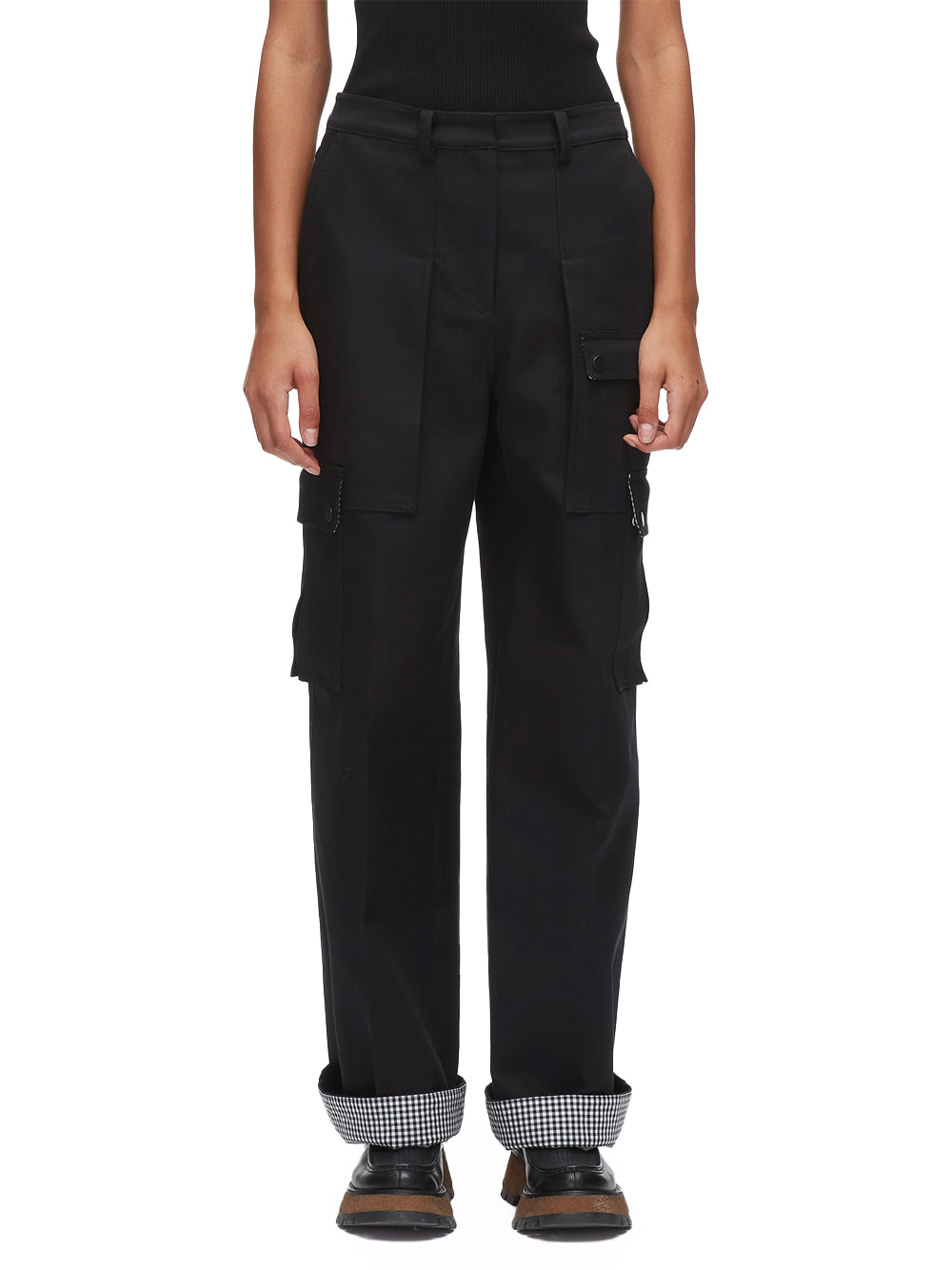 Carpenter Cargo Pants With Plaid Cuffs (Black Multi)