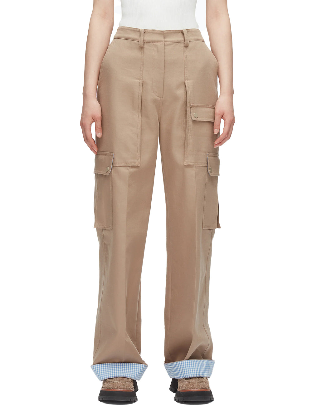Carpenter Cargo Pants With Plaid Cuffs (Praline Multi)