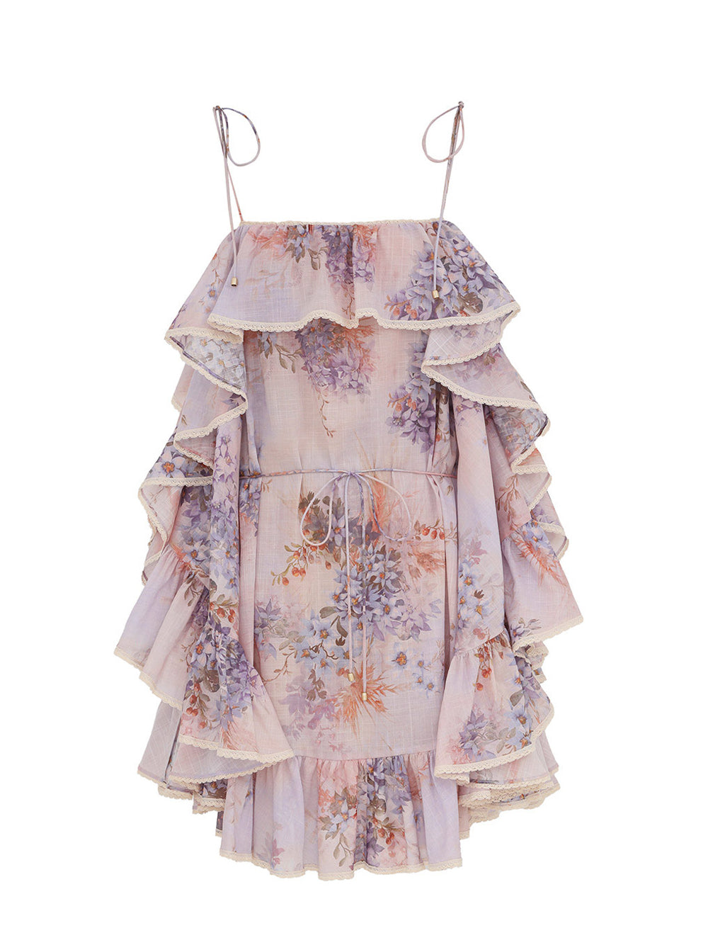 Cascadian Ruffle Mini Dress (Lilac Botanical Floral)