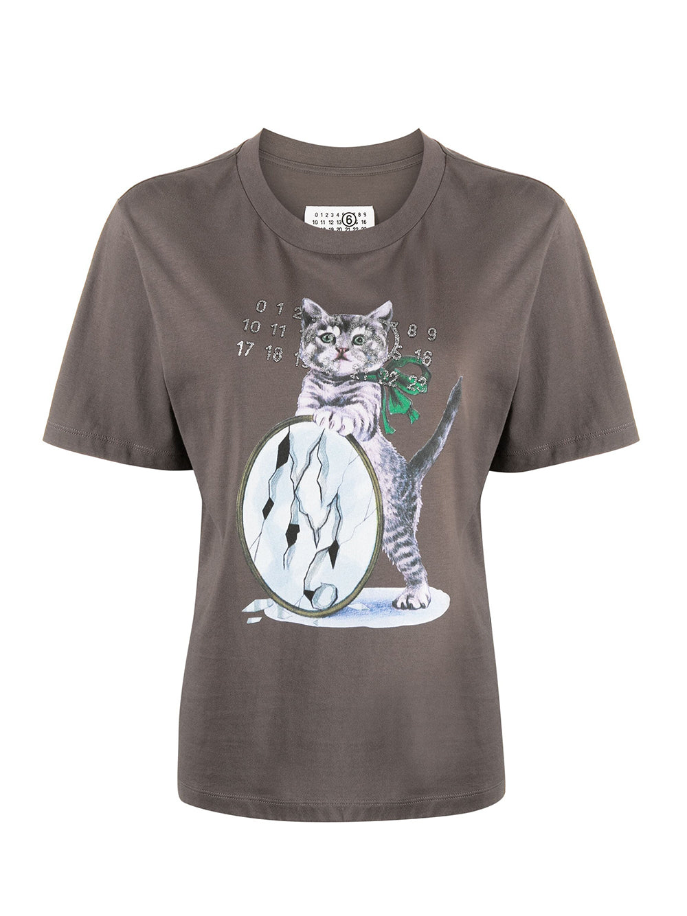 Cat and Glitter Print T-Shirt (Dark Taupe)