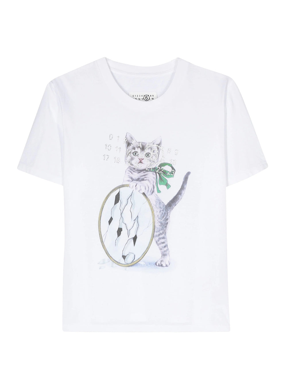 Cat and Glitter Print T-Shirt (White)