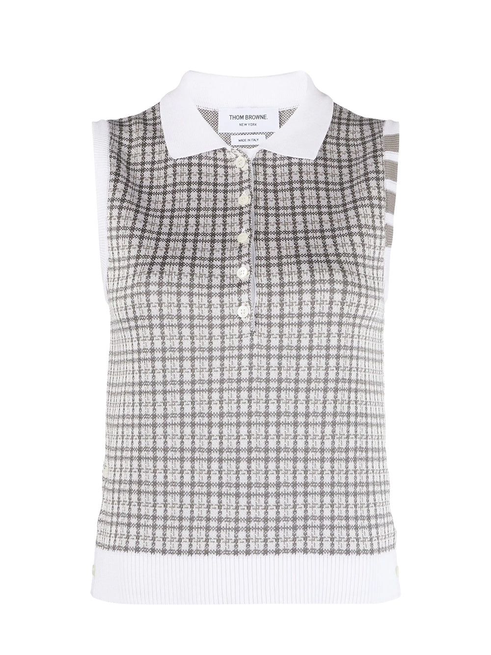 Check-Pattern Sleeveless Knitted Top (Light Grey)