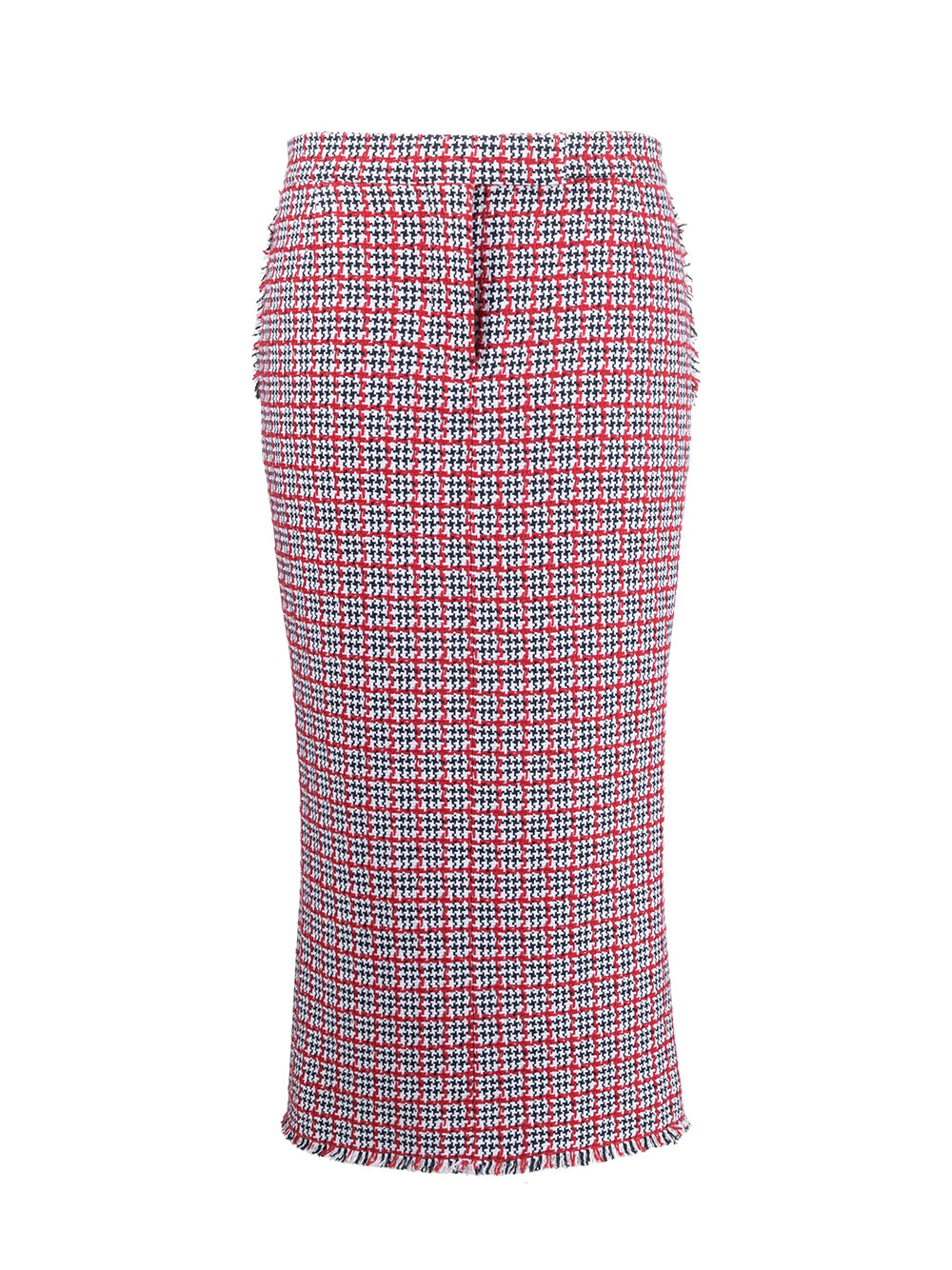 Check Summer Tweed Fray Maxi Low Rise Pencil Skirt (Seasonal Multicolor)