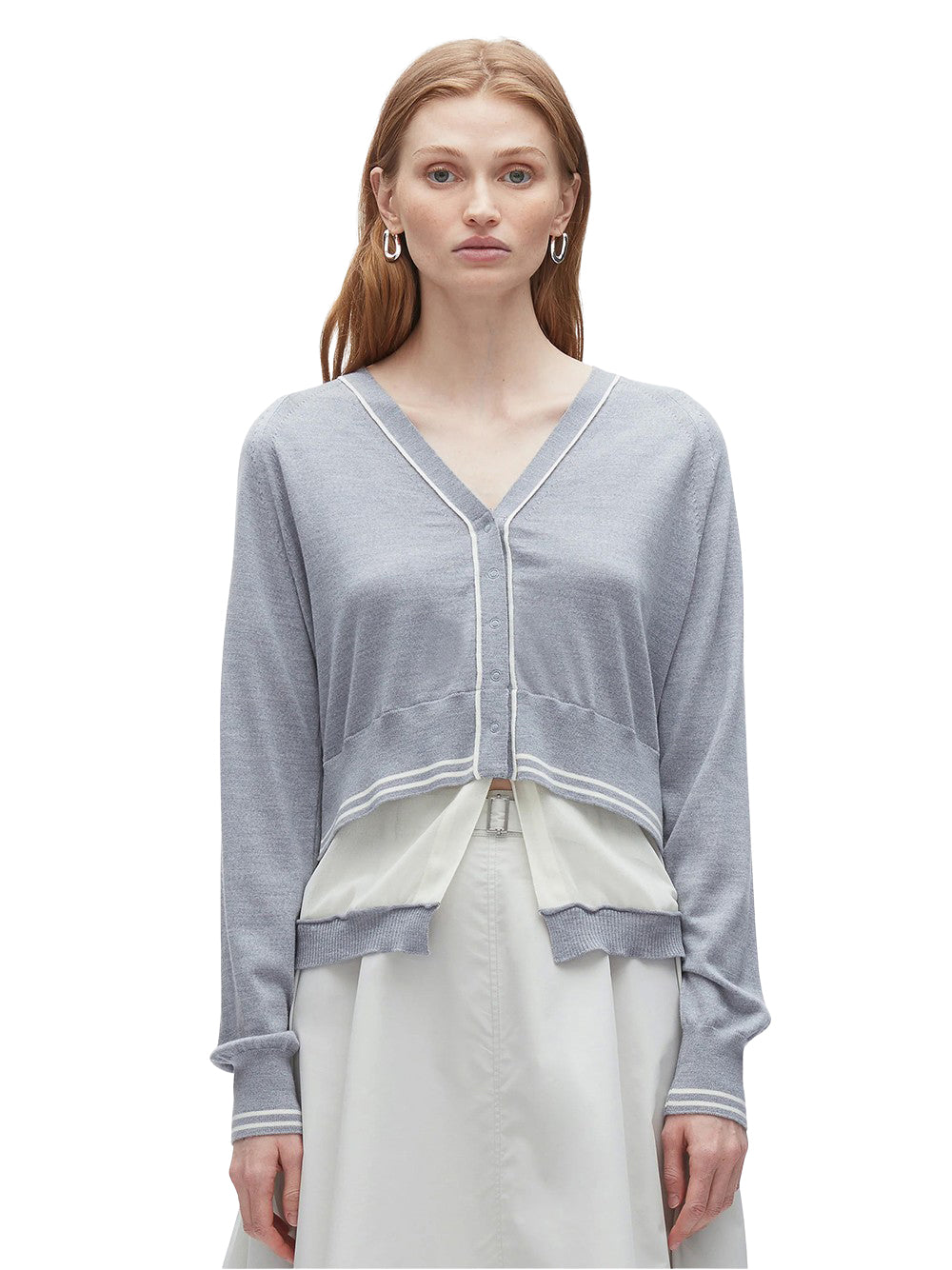 Chiffon Hem Boxy Cardigan (Grey Melange)