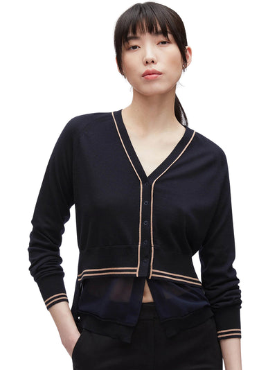 Chiffon Hem Boxy Cardigan (Navy)