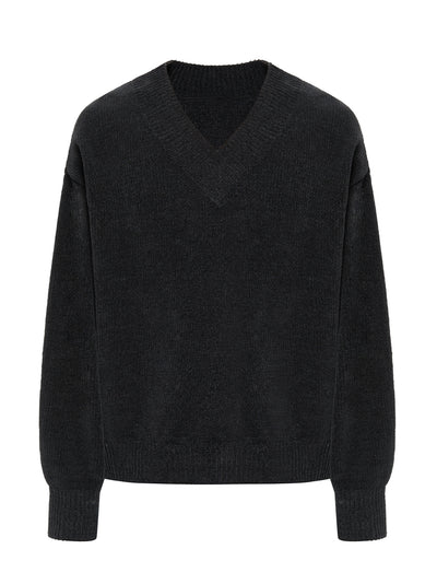 Choice V Neck Knitted Sweater (Black)