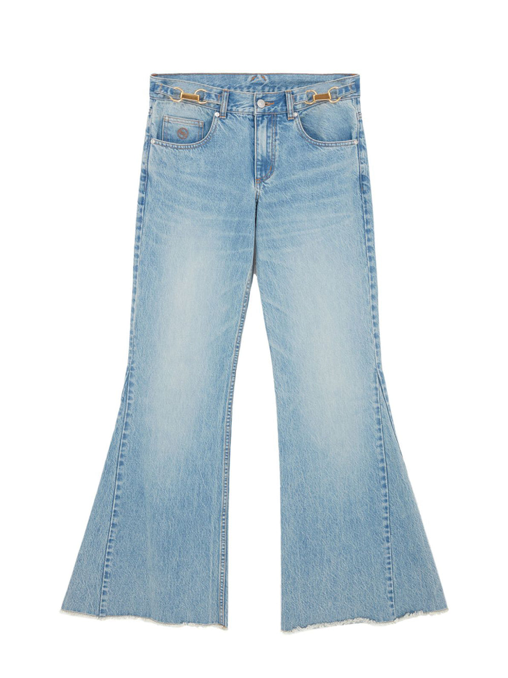 Clasp-Embellished Low-Rise Flared Jeans (Vintage Wash Blue Denim)