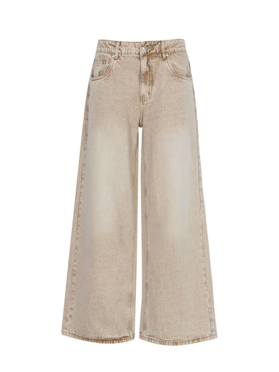 Classic Sand Wide Leg Denim Jeans (Sand)