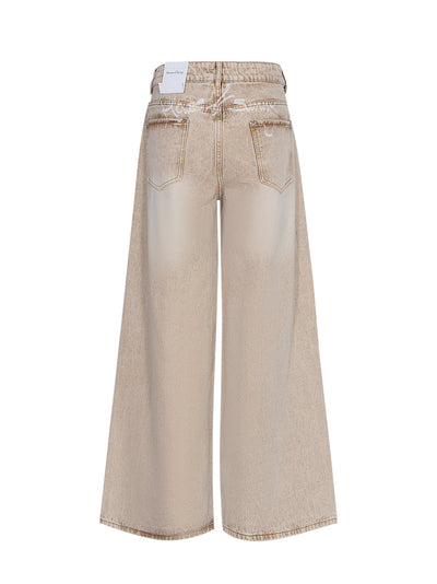 Classic Sand Wide Leg Denim Jeans (Sand)