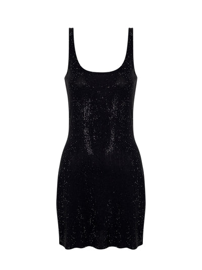 Clear Bead Hotfix Mini Dress (Black)