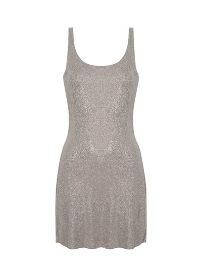 Clear Bead Hotfix Mini Dress (Champagne)