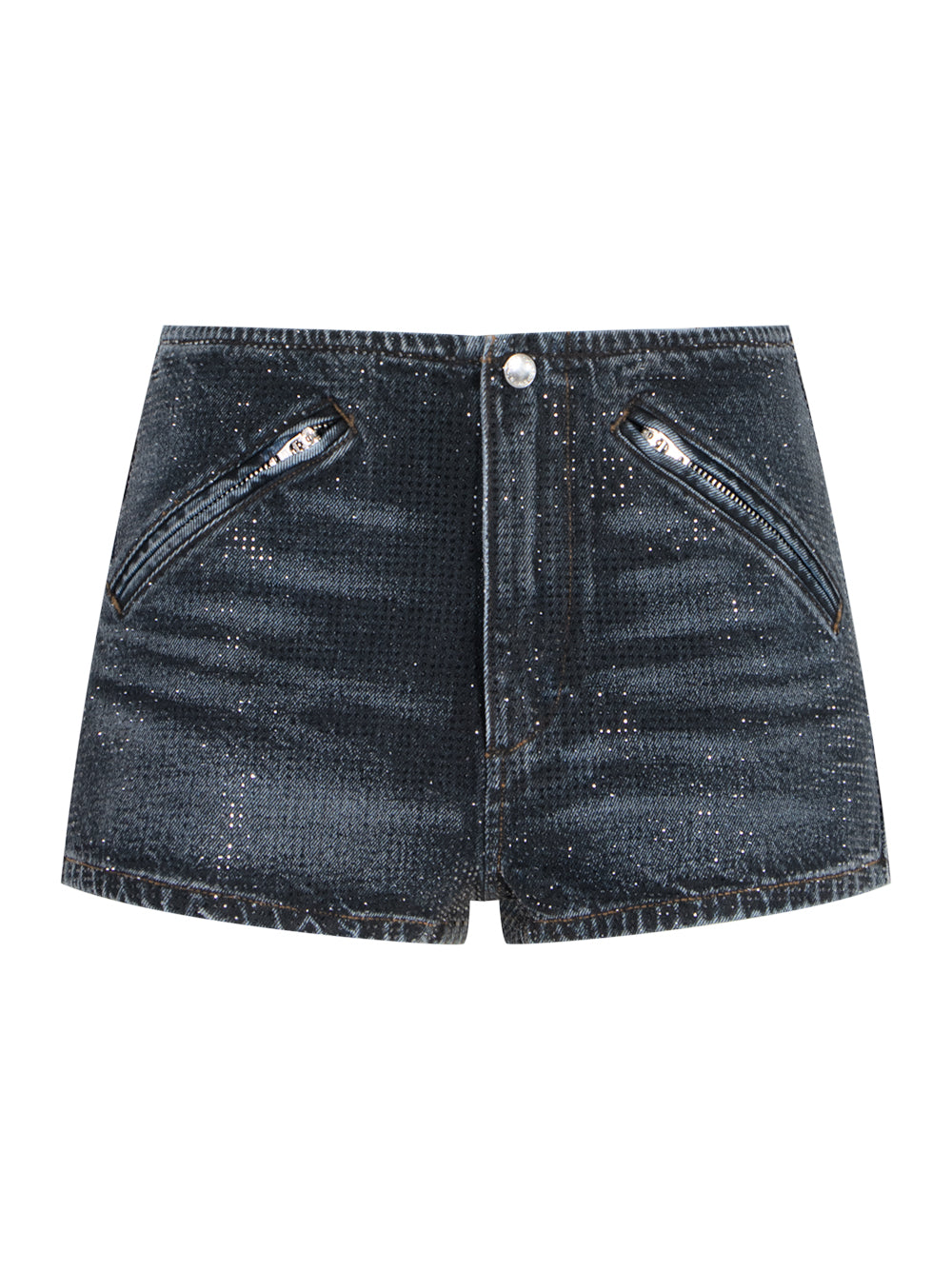 Clear Crystal Hotfix Moto Micro Short (Black Crackle Indigo)
