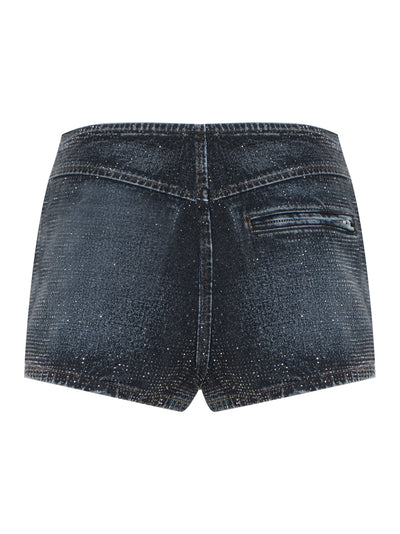 Clear Crystal Hotfix Moto Micro Short (Black Crackle Indigo)