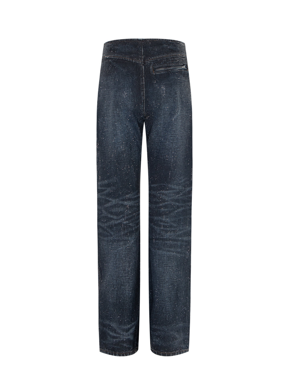 Clear Crystal Hotfix Moto Pants (Black Crackle Indigo)