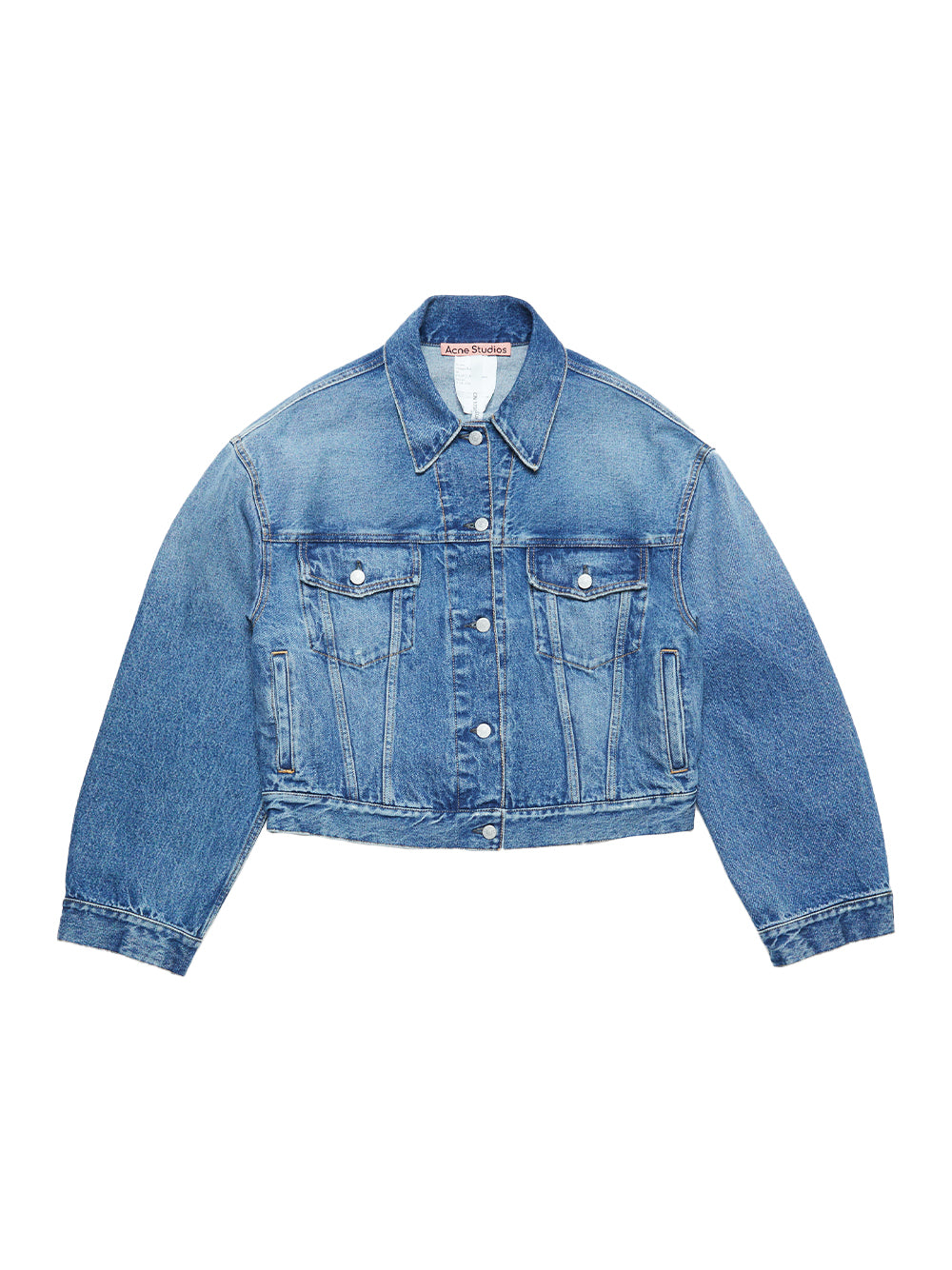 Collared Button-Up Denim Jacket (Mid Blue)