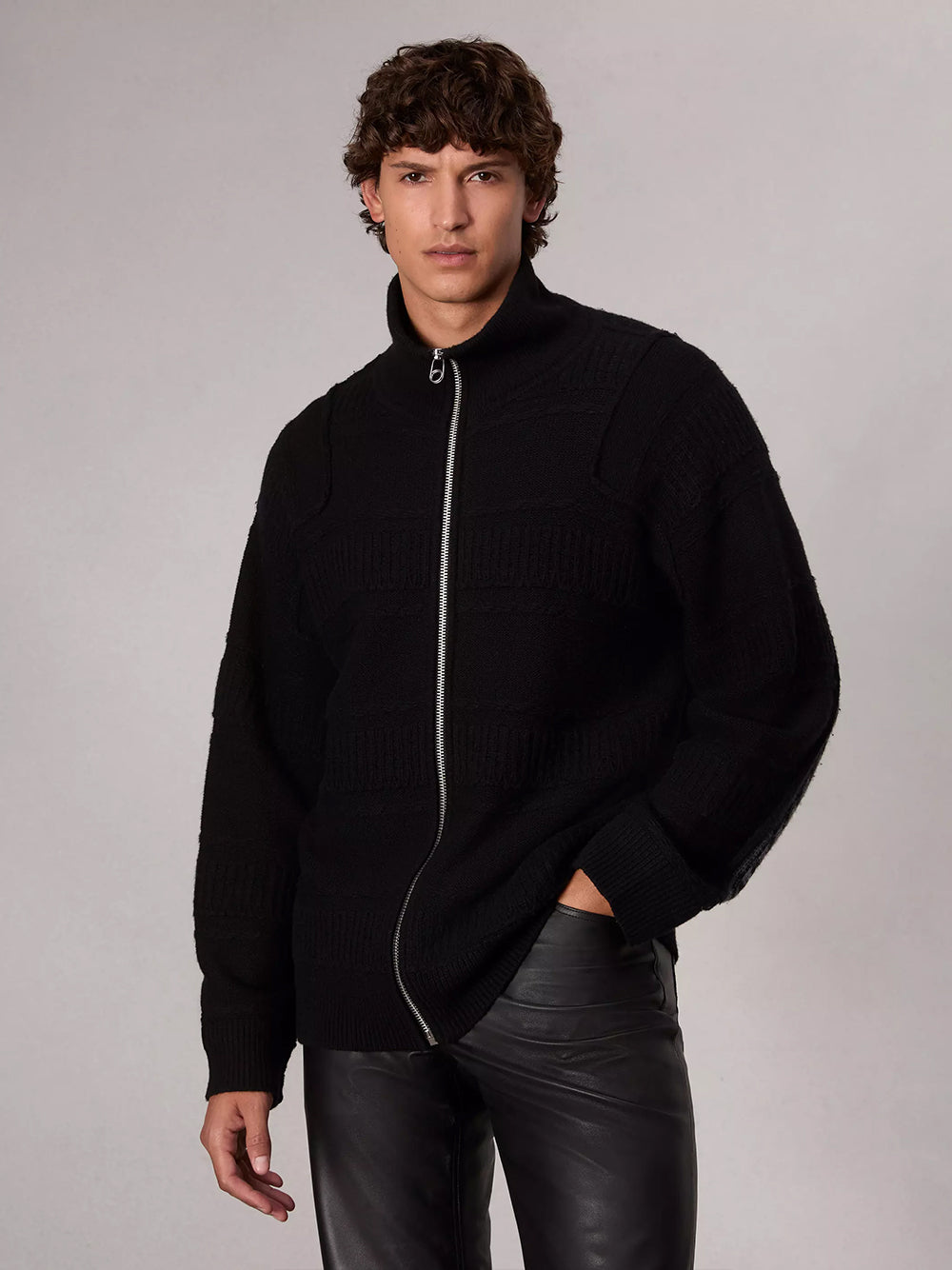 Colton Wool Zip Through (Black)