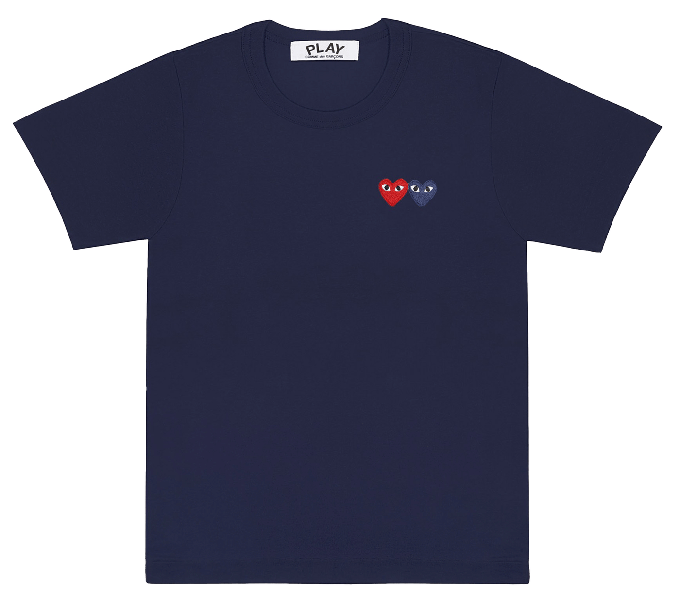     Comme-des-Garcons-Play-Embroidered-Logo-Double-Heart-Cotton-T-Shirt-Women-Blue-1