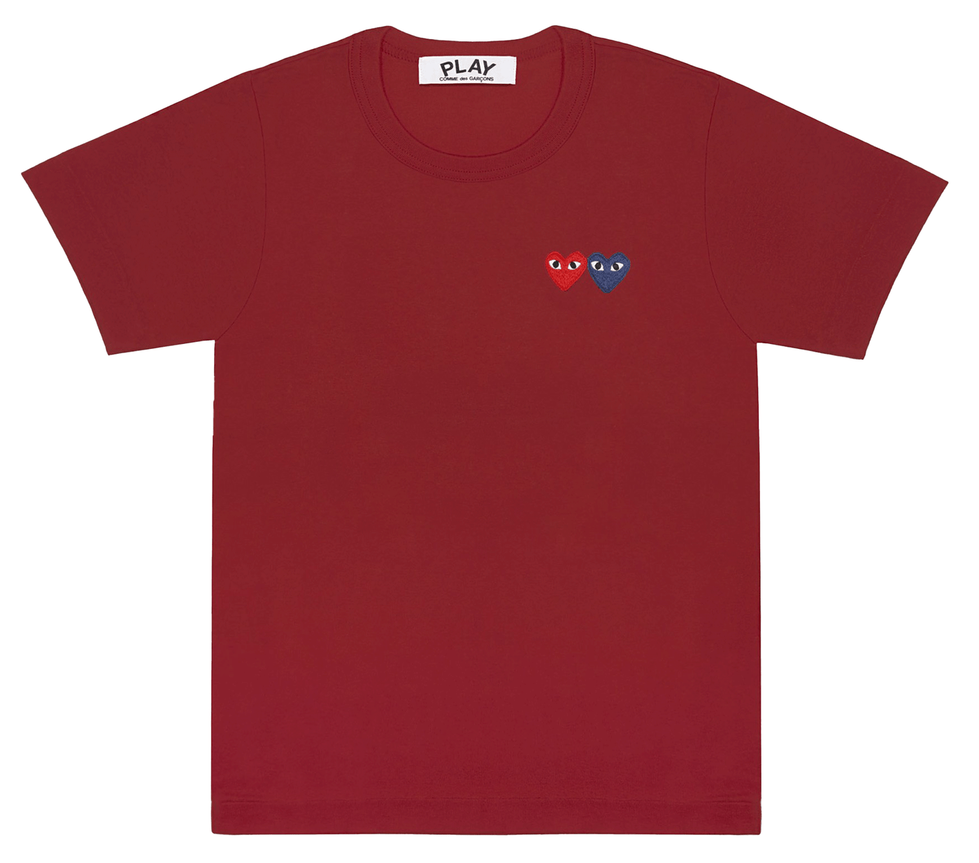    Comme-des-Garcons-Play-Embroidered-Logo-Double-Heart-Cotton-T-Shirt-Women-Dark-Red-1