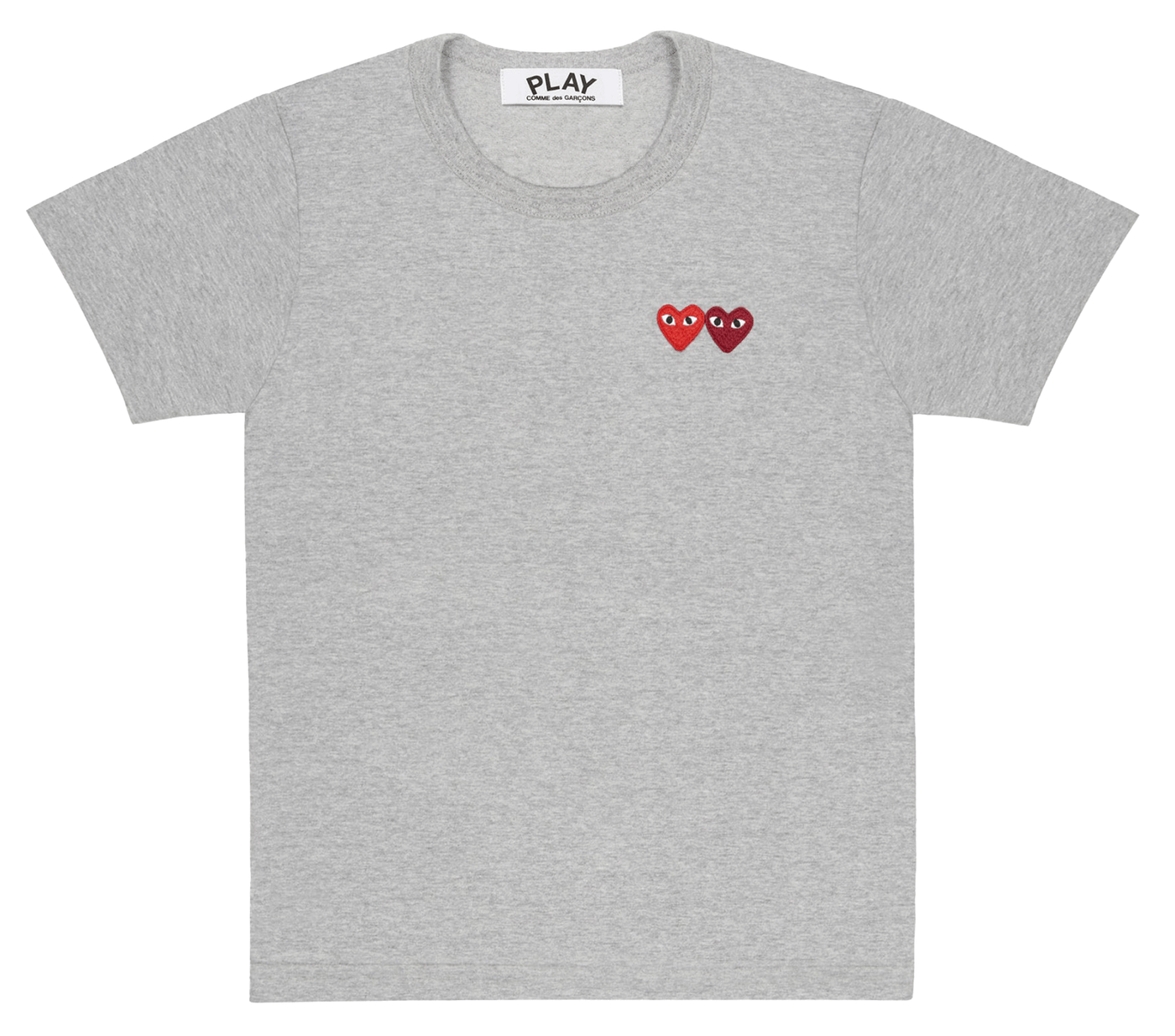     Comme-des-Garcons-Play-Embroidered-Logo-Double-Heart-Cotton-T-Shirt-Women-Grey-1